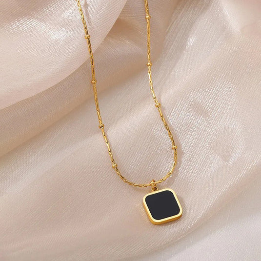 Gold-Plated Anti Tarnish Black Geometric Pendant