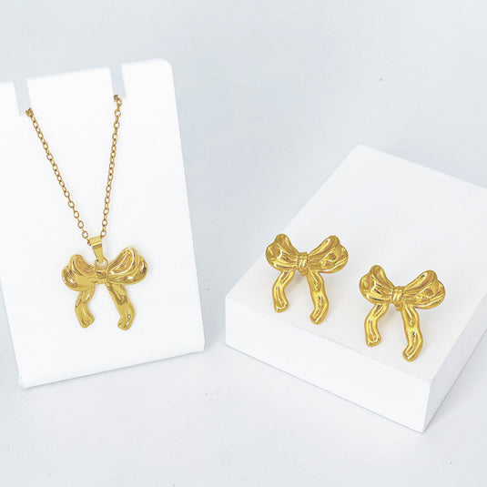 Gold Plated Anti Tarnish Bow Themed Jewellery Set For Girls Women