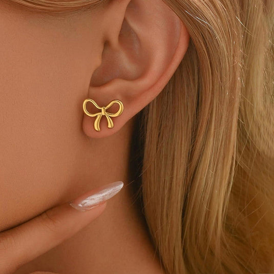 Gold Plated Anti Tarnish Bow Themed Stud Earrings