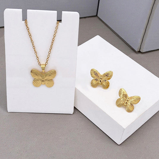 Gold Plated Anti Tarnish Butterfly Themed Jewellery Set For Girls Women