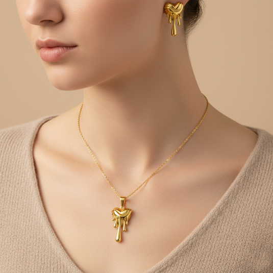 Gold Plated Anti Tarnish Heart Themed Jewellery Set For Girls Women