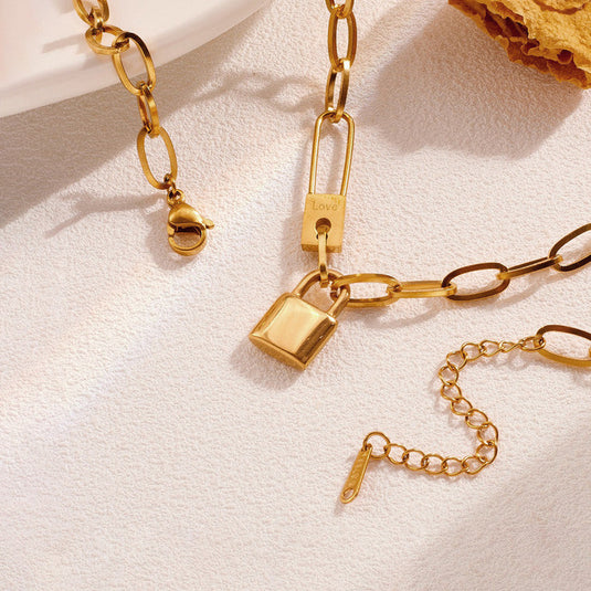 Gold-Plated Anti Tarnish Lock Inspired Rope Chain Necklace