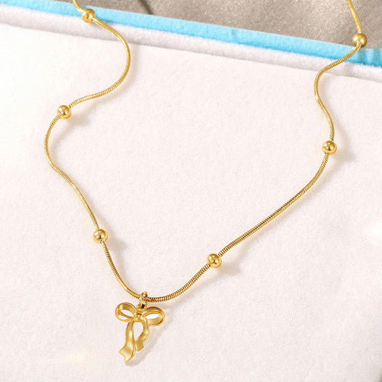 Gold Plated Anti Tarnish Stainless Steel Bow Themed Pendant