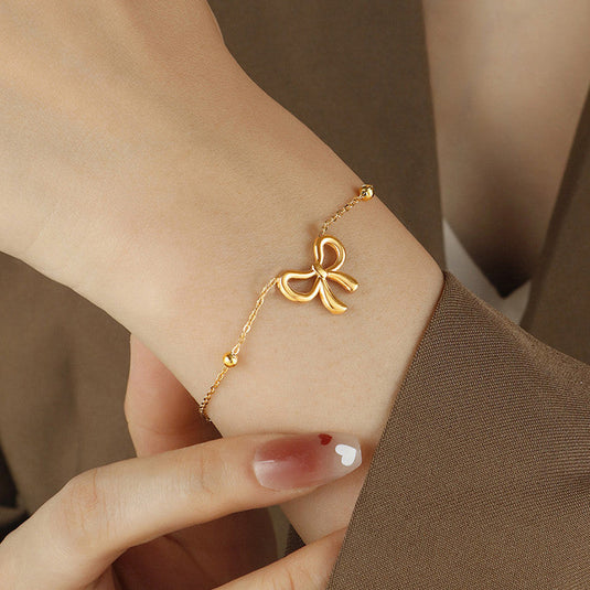 Gold Plated Anti Tarnish Stainless Steel Bow Themed Wraparound Bracelet