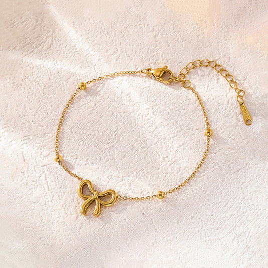 Gold Plated Anti Tarnish Stainless Steel Bow Themed Wraparound Bracelet