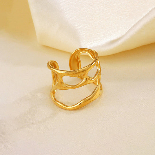Gold Plated Anti Tarnish Stainless Steel Contemporary Adjustable Finger Ring