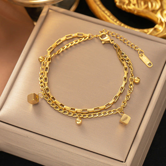 Gold Plated Anti Tarnish Stainless Steel Cube themed Wraparound Bracelet