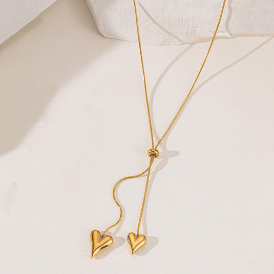 Gold Plated Anti Tarnish Stainless Steel Dual Hearts Themed Pendant