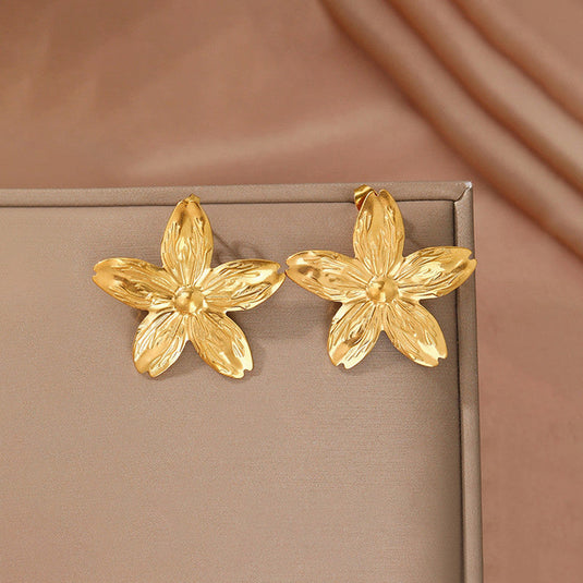 Gold-Plated Anti Tarnish Stainless Steel Floral Drop Earrings
