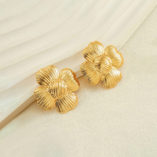 Gold-Plated Anti Tarnish Stainless Steel Floral themed Stud Earrings