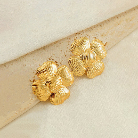 Gold-Plated Anti Tarnish Stainless Steel Floral themed Stud Earrings
