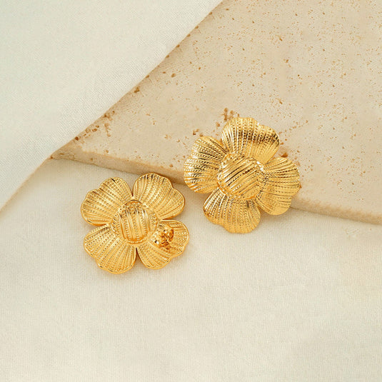 Gold-Plated Anti Tarnish Stainless Steel Floral themed Stud Earrings