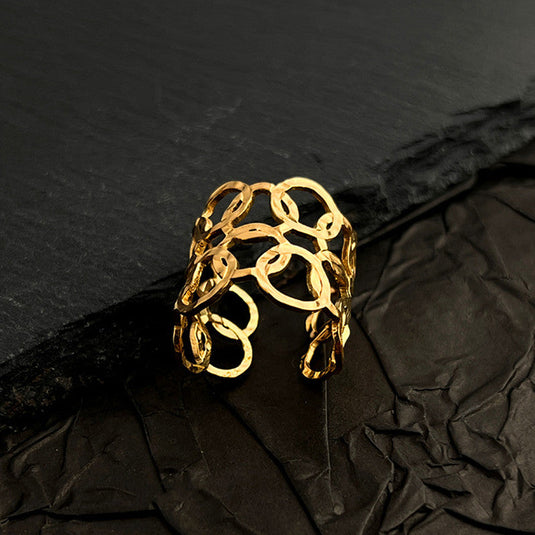 Gold Plated Anti Tarnish Stainless Steel Geometric Adjustable Finger Ring