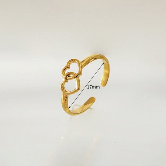 Gold Plated Anti Tarnish Stainless Steel Heart Themed Adjustable Finger Ring