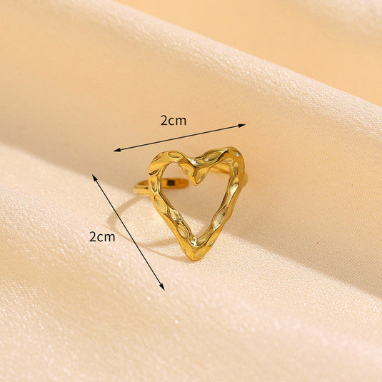 Gold Plated Anti Tarnish Stainless Steel Heart Themed Adjustable Finger Ring