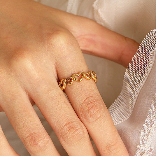 Gold Plated Anti Tarnish Stainless Steel Heart Themed Adjustable Finger Ring