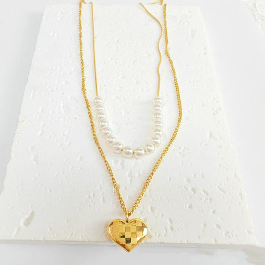 Gold Plated Anti Tarnish Stainless Steel Heart Themed Pearl Studded Pendant