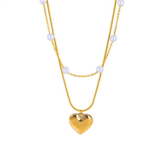 Gold Plated Anti Tarnish Stainless Steel Heart Themed Pearl Studded Pendant