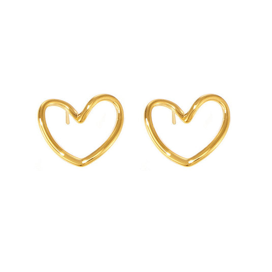 Gold Plated Anti Tarnish Stainless Steel Heart Themed Stud Earrings