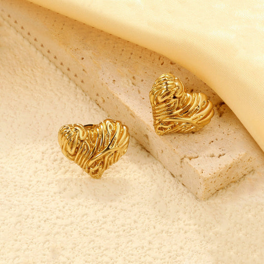 Gold-Plated Anti Tarnish Stainless Steel Heart Themed Stud Earrings