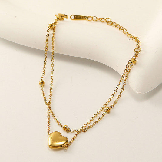 Gold Plated Anti Tarnish Stainless Steel Heart Themed Wraparound Bracelet