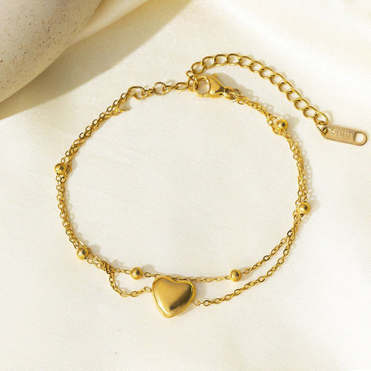 Gold Plated Anti Tarnish Stainless Steel Heart Themed Wraparound Bracelet