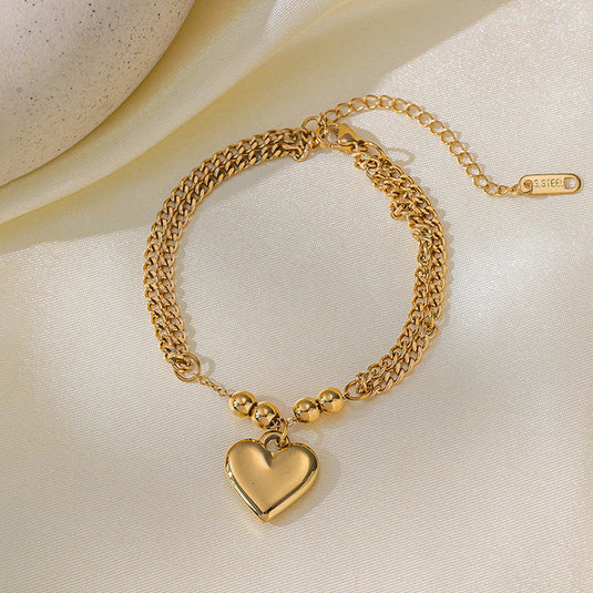 Gold Plated Anti Tarnish Stainless Steel Heart Themed Wraparound Bracelet