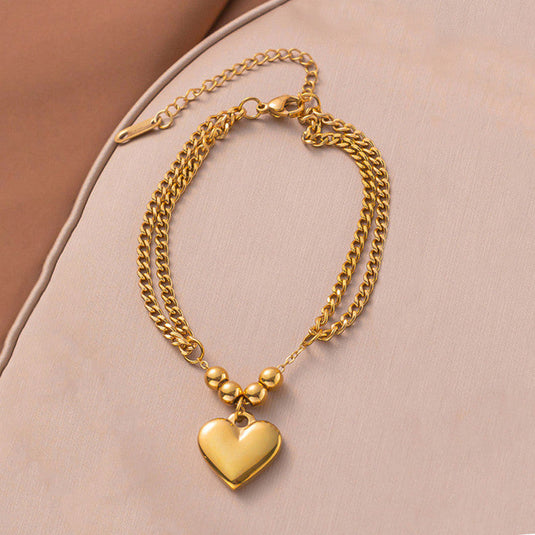 Gold Plated Anti Tarnish Stainless Steel Heart Themed Wraparound Bracelet