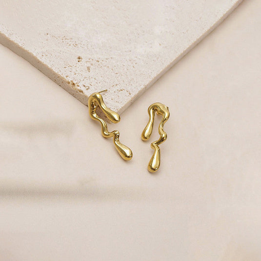 Gold-Plated Anti Tarnish Stainless Steel Quirky Drop Earrings