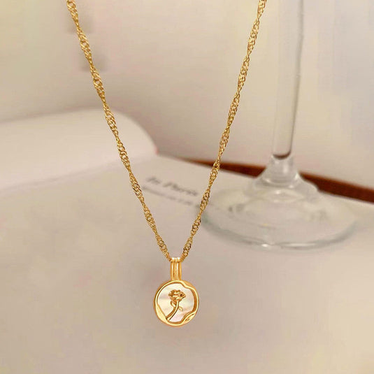 Gold Plated Anti Tarnish Stainless Steel Rose Themed Pendant