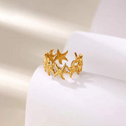 Gold Plated Anti Tarnish Stainless Steel Star Themed Contemporary Ring
