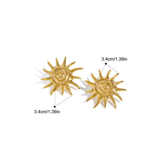 Gold-Plated Anti Tarnish Stainless Steel Sun Shaped Stud Earrings
