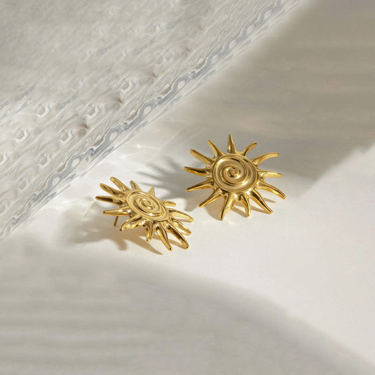 Gold-Plated Anti Tarnish Stainless Steel Sun Shaped Stud Earrings