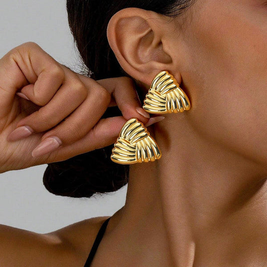 Gold-Plated Anti Tarnish Stainless Steel Triangular Stud Earrings