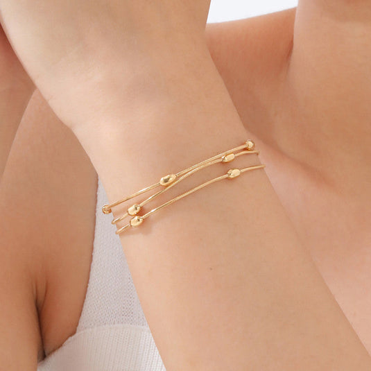 Gold Plated Anti Tarnish Stainless Steel Triple Strand Necklace Wraparound Bracelet cum Necklace