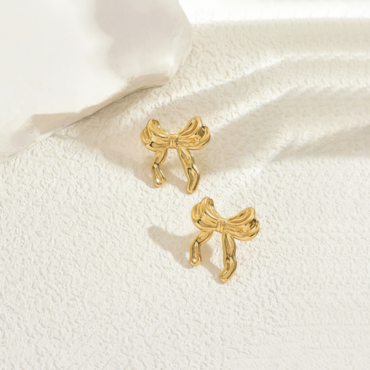 Gold Plated Bow Themed Earrings For Girls and Women