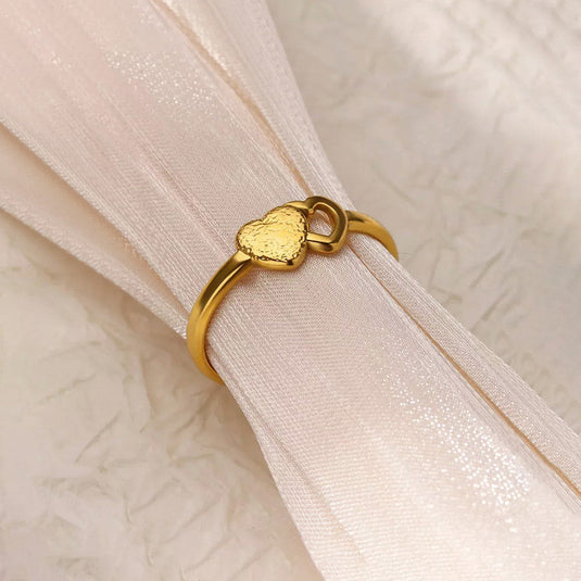 Gold Plated Contemporary Style Heart Themed Adjustable Ring
