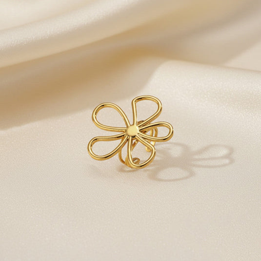 Gold Plated Floral Themed Adjustable Ring
