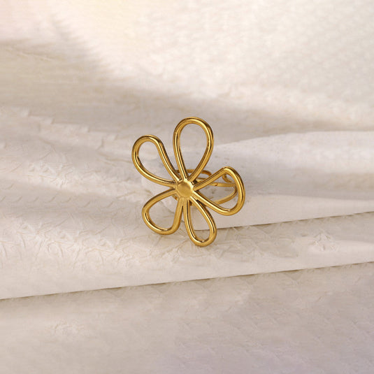 Gold Plated Floral Themed Adjustable Ring