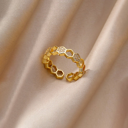 Gold-Plated Hexagonal Adjustable Ring