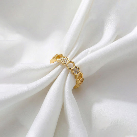 Gold-Plated Hexagonal Adjustable Ring