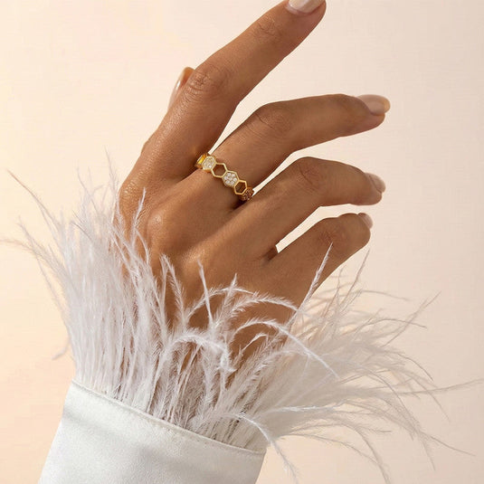 Gold-Plated Hexagonal Adjustable Ring