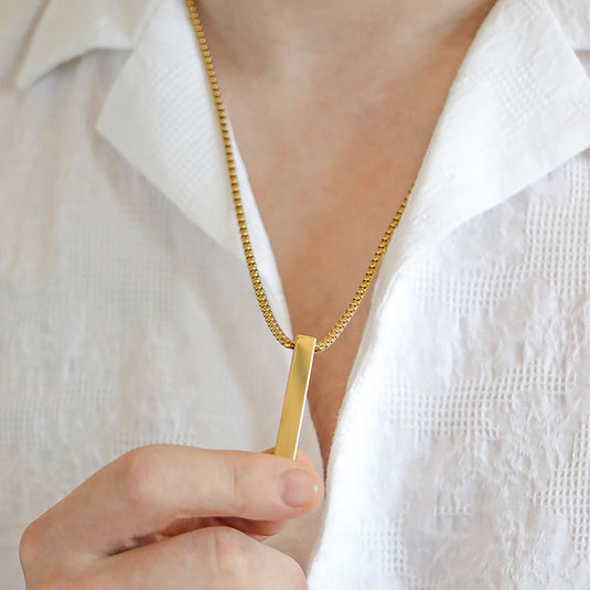 Gold Plated Stainless Steel Anti Tarnish Bar Shaped Hip Hop Party Pendant For Men