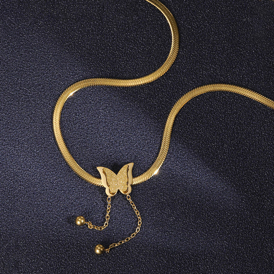 Gold Plated Stainless Steel Anti Tarnish Butterfly Themed Snake Chain Pendant