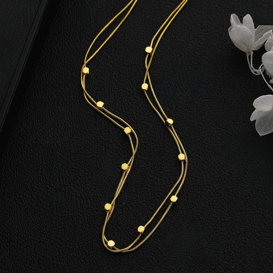 Gold Plated Stainless Steel Anti-Tarnish Geometric Dual Strand Necklace