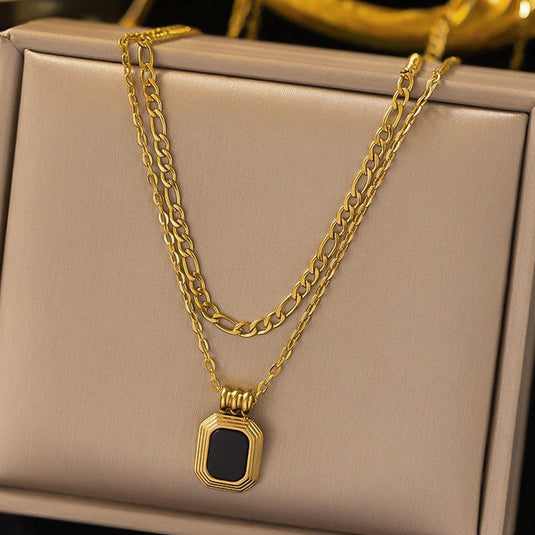 Gold Plated Stainless Steel Anti-Tarnish Geometric Dual Strand Necklace