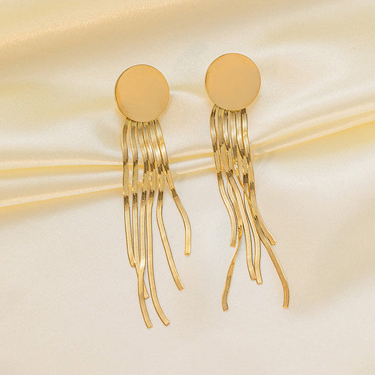 Gold Plated Stainless Steel Anti Tarnish Geometric Statement Tassel Earrings For Women