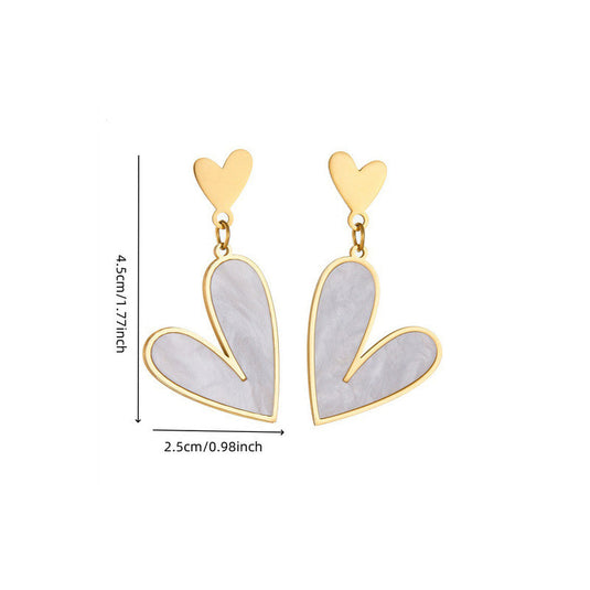 Gold Plated Stainless Steel Anti Tarnish Heart Themed Drop Earrings For Women