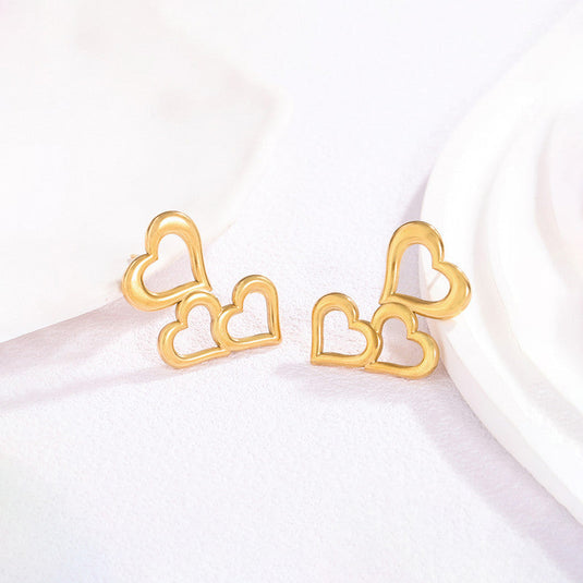 Gold Plated Stainless Steel Anti Tarnish Heart Themed Stud Earrings
