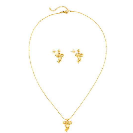 Gold-Plated Stainless Steel Anti Tarnish Infinity Bow Pendant Set